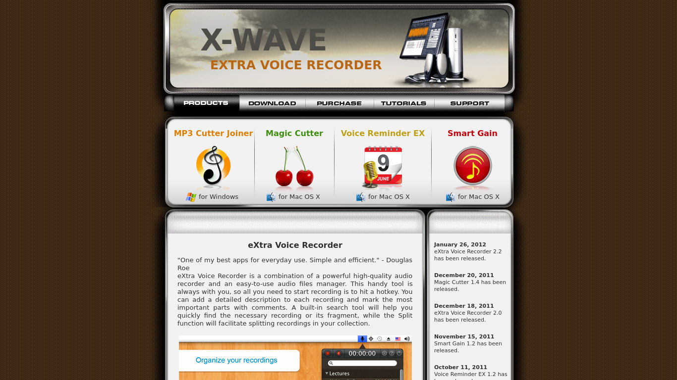 EXtra Voice Recorder Landing page