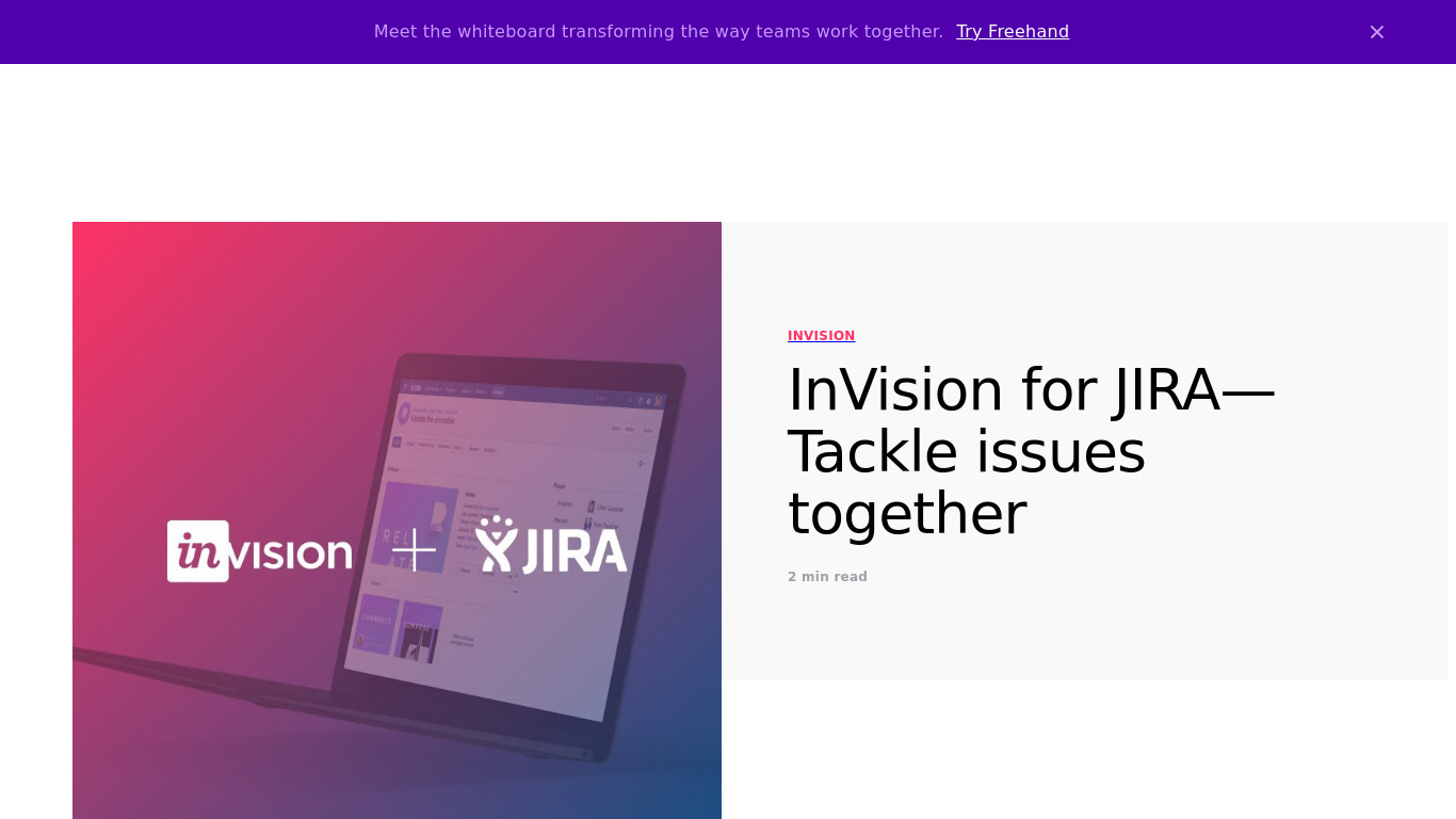 InVision + JIRA Landing page