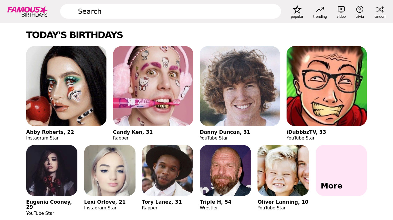 Famous Birthdays Landing page