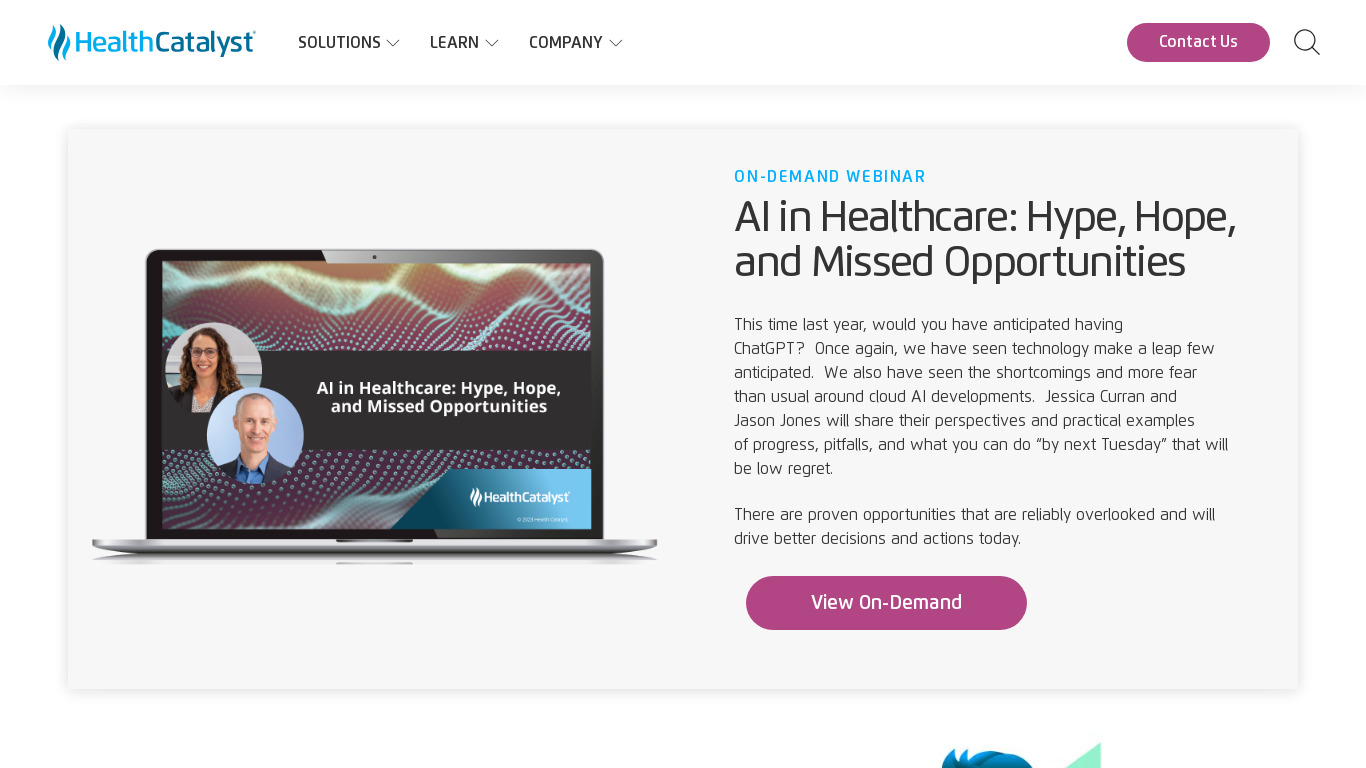 Health Catalyst Landing page