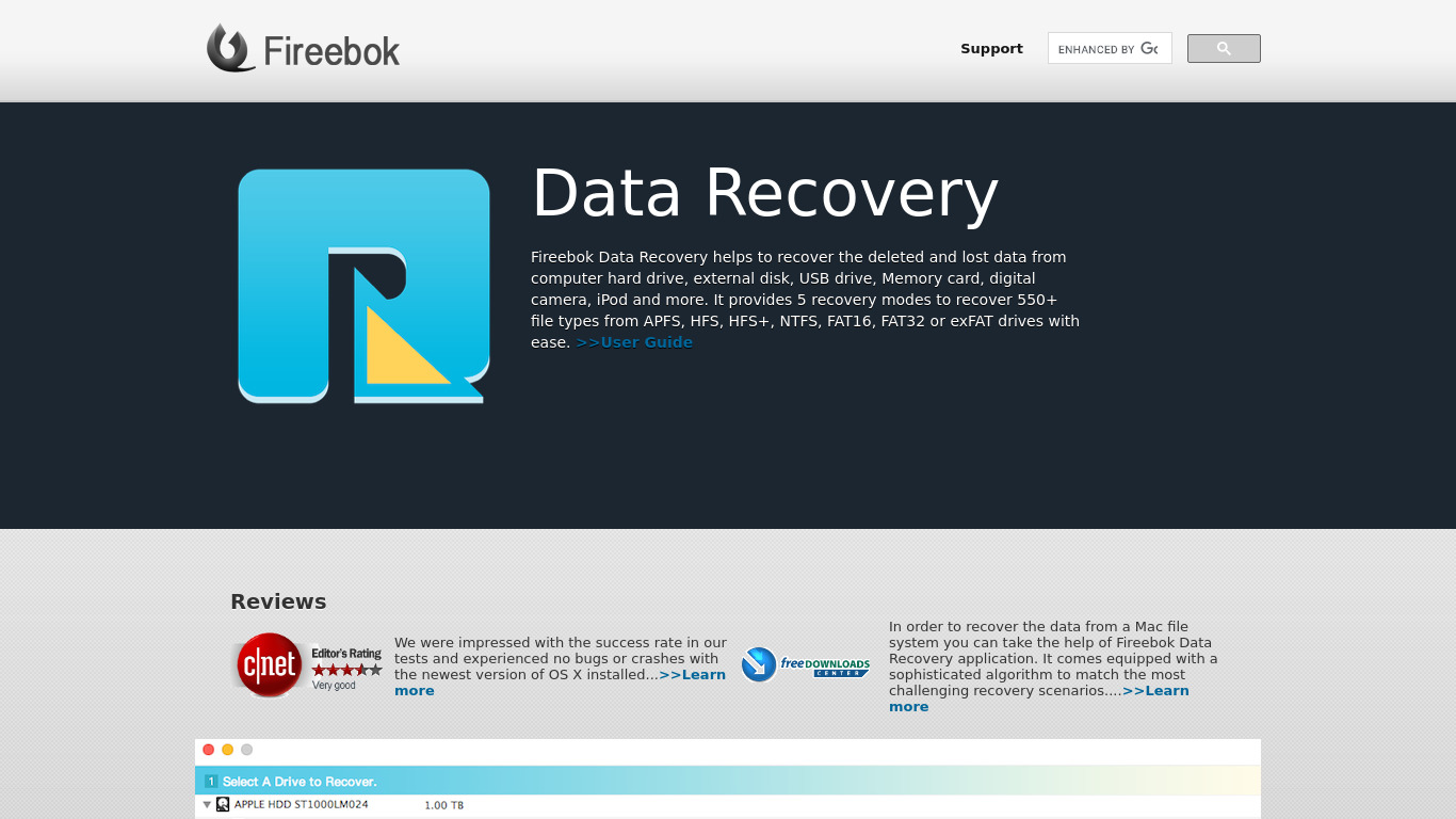 Fireebok Data Recovery Landing page