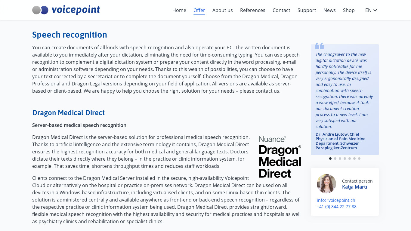 Dragon Medical Practice Landing page