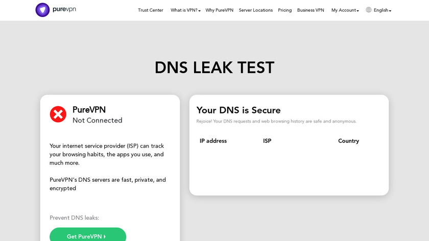 DNS Leak Test - PureVPN Landing Page