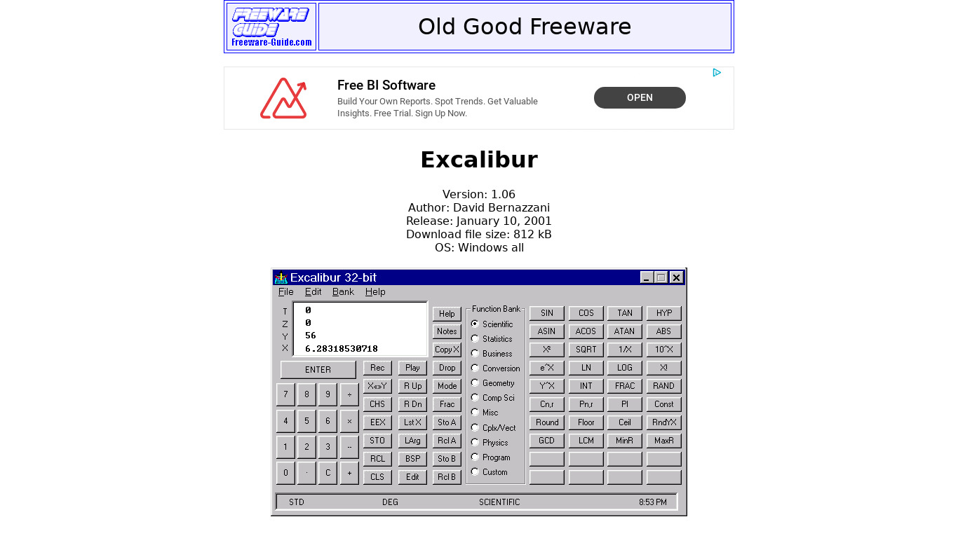 freeware-guide.com Excalibur Landing page
