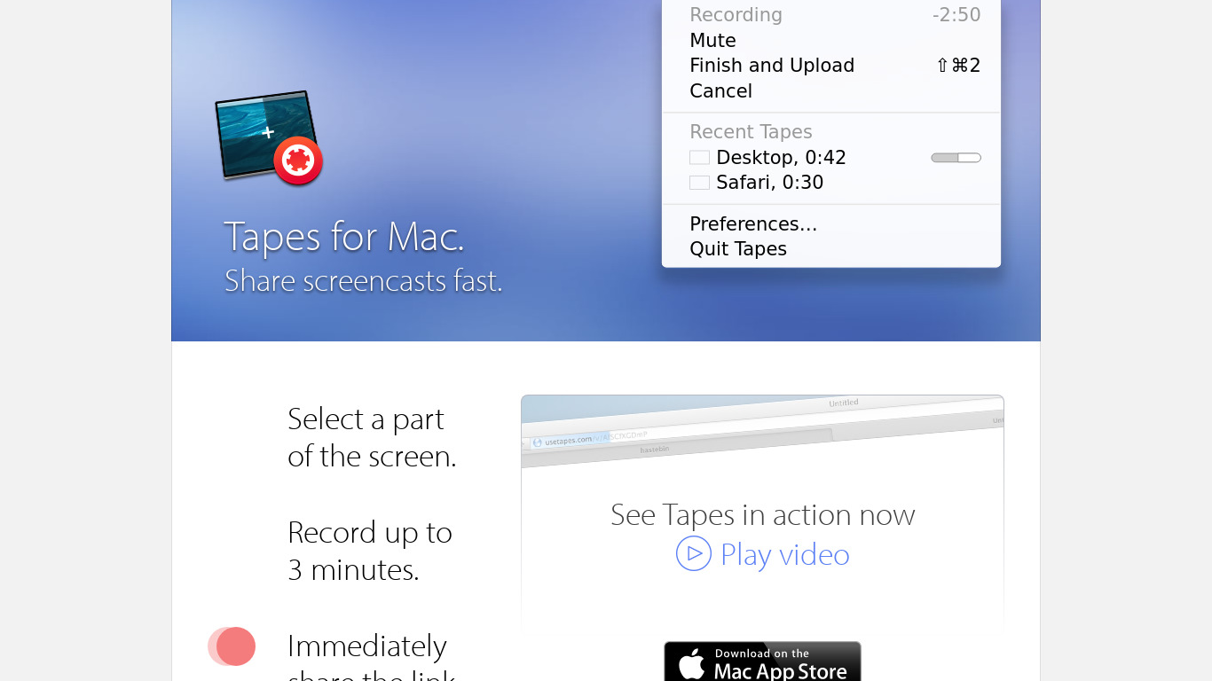 Tapes for Mac Landing page