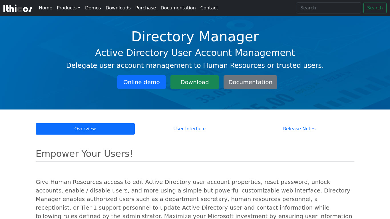 Directory Manager Landing page
