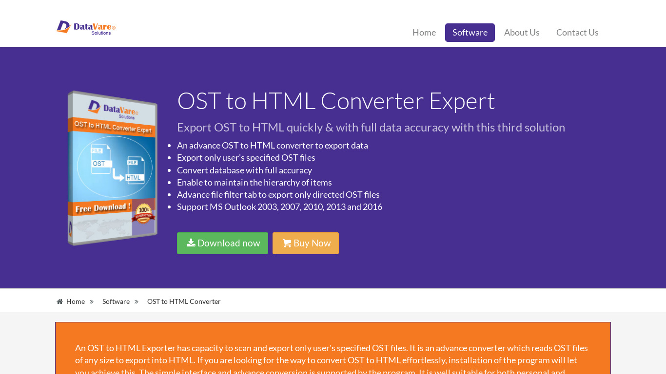 DataVare OST to HTML Converter Landing page