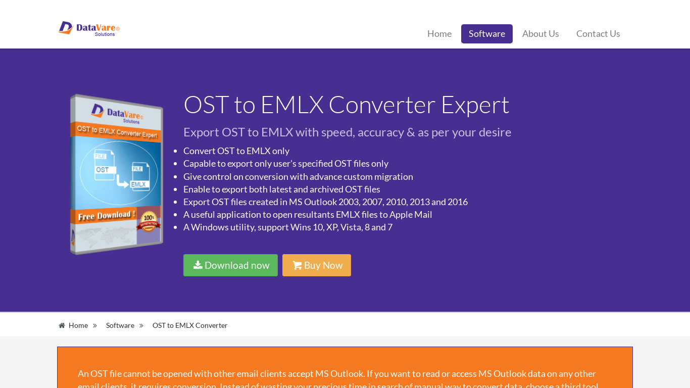DataVare OST to EMLX Converter Landing page