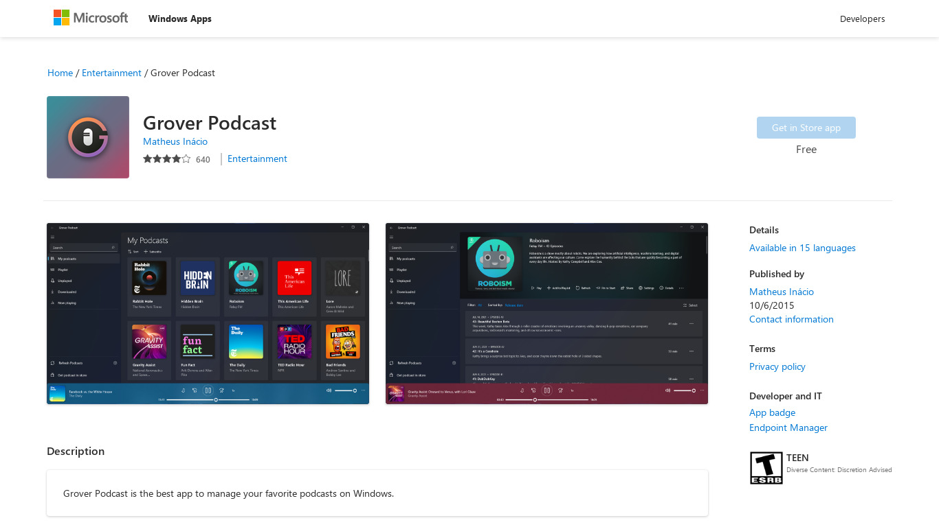 Grover Podcast Landing page