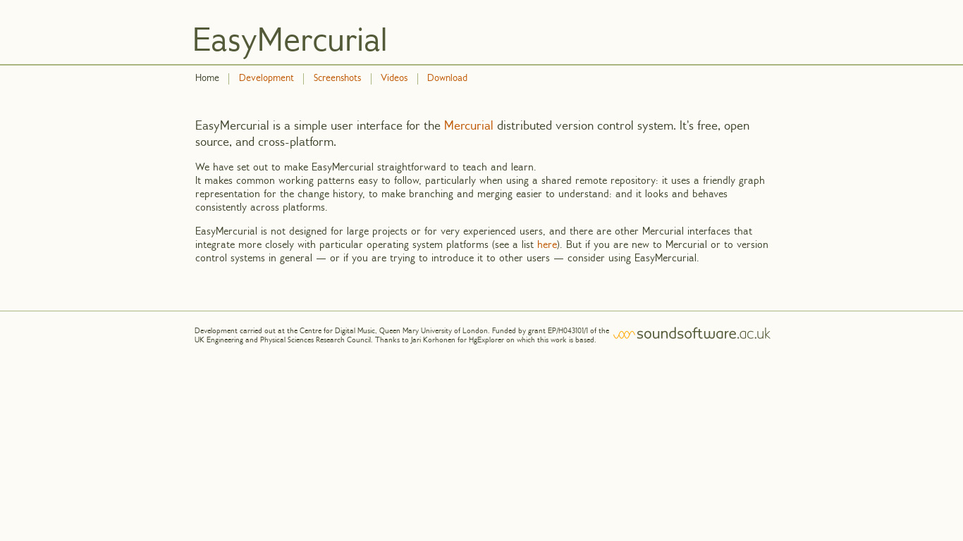 EasyMercurial Landing page