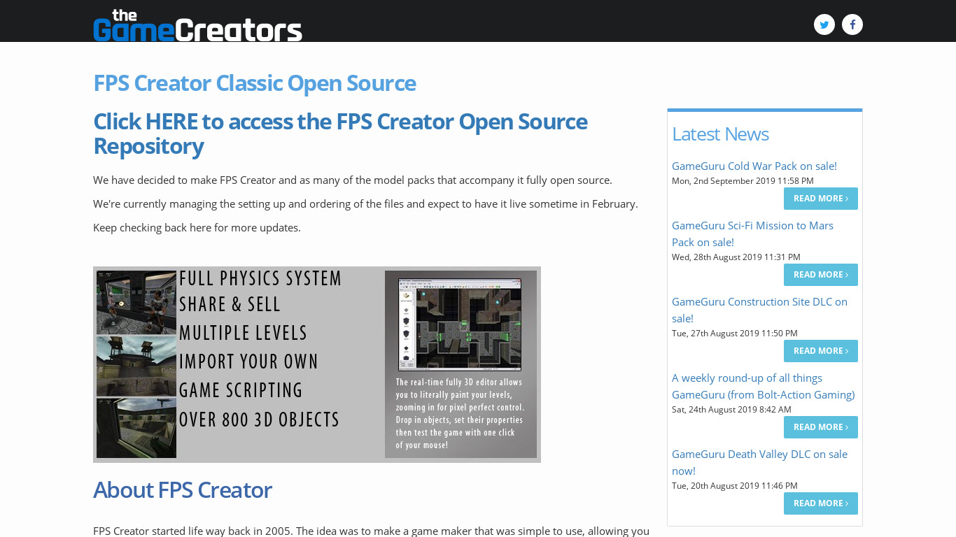 FPS Creator Classic Landing page