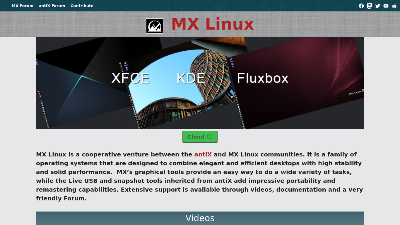 MX Linux Landing page