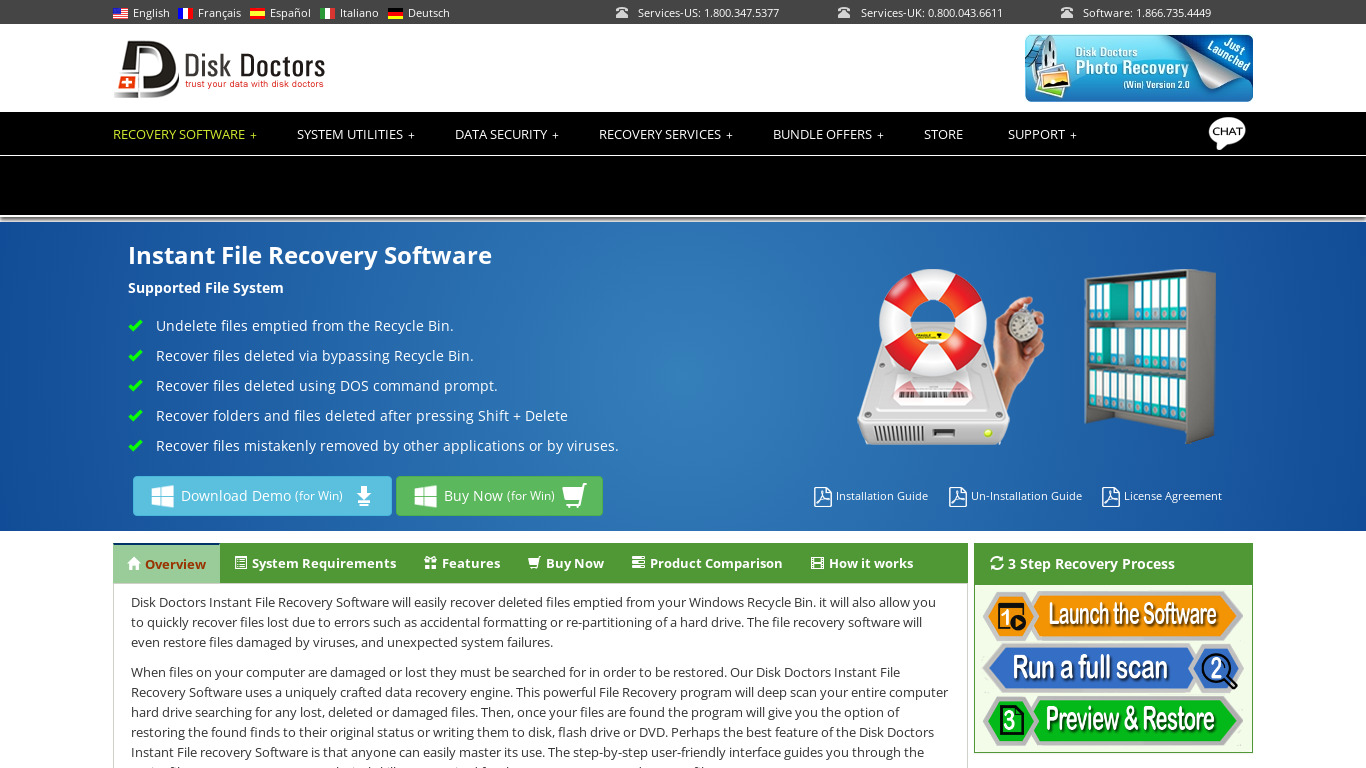 Disk Doctors Instant File Recovery Landing page