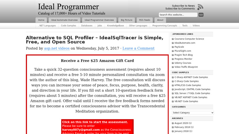 IdealSqlTracer Landing Page