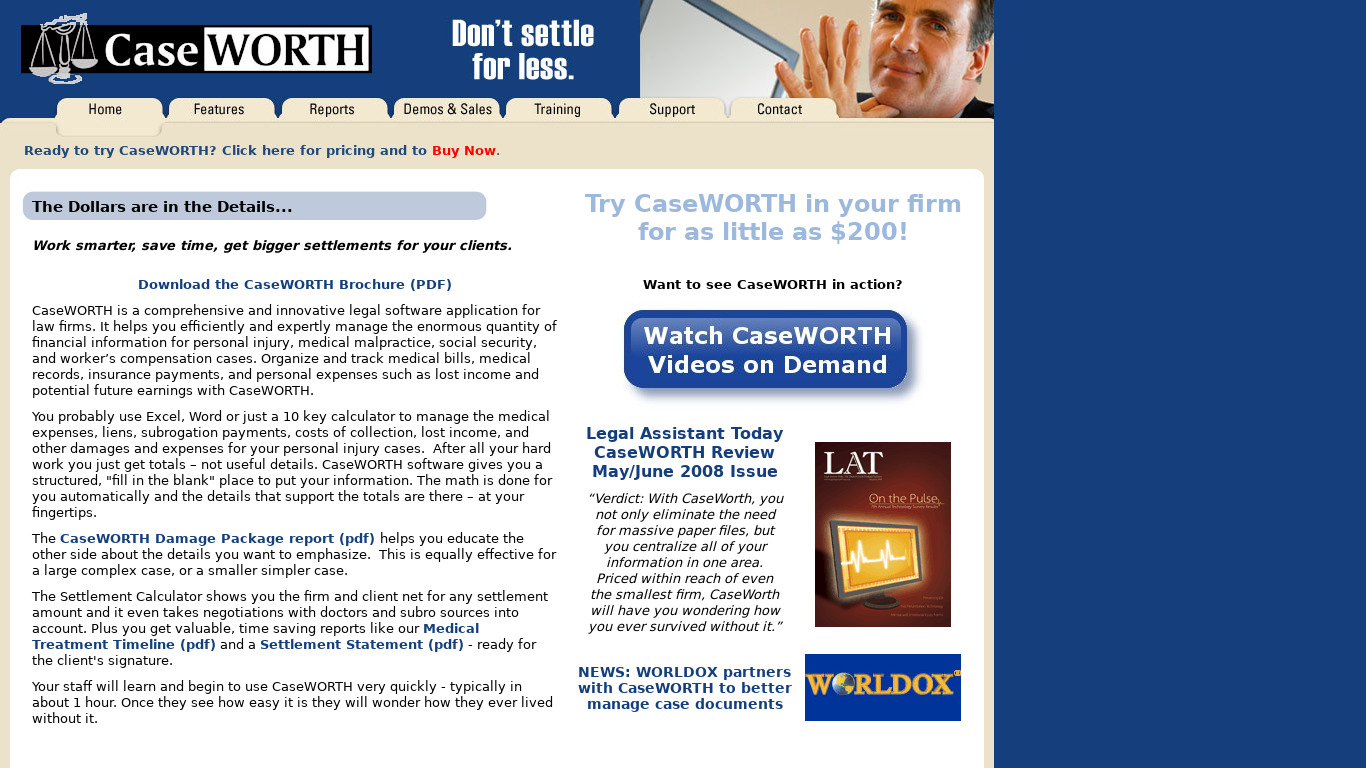 CaseWORTH Landing page