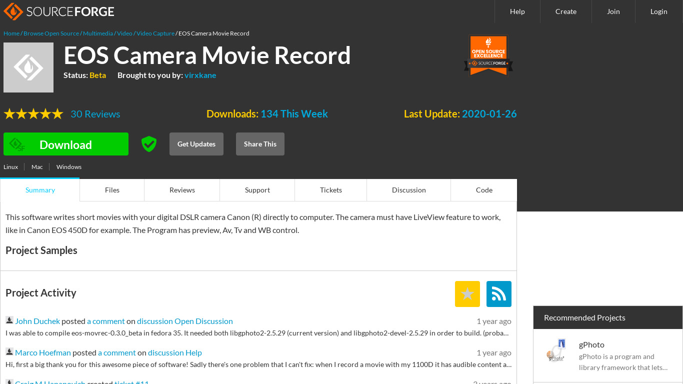 EOS Camera Movie Record Landing page