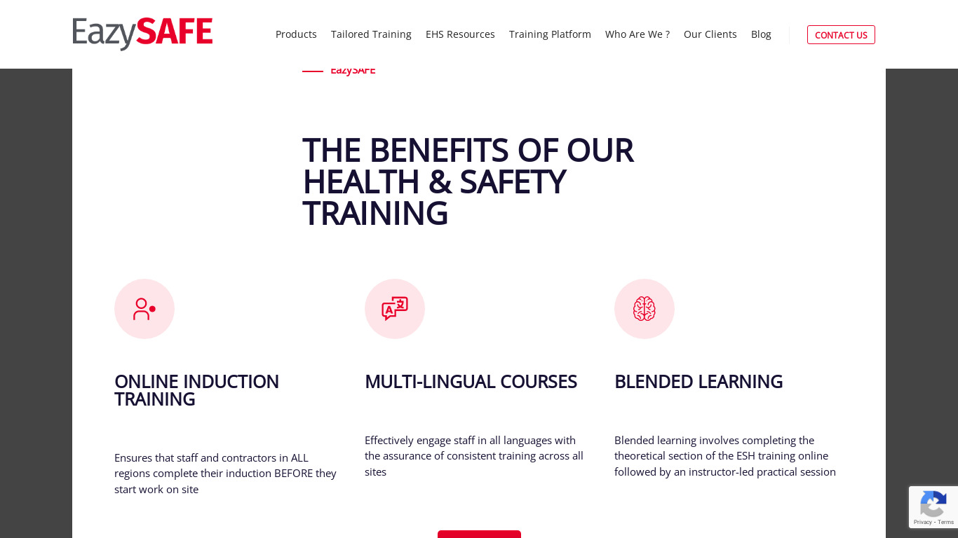 EazySAFE Learning Centre Landing page