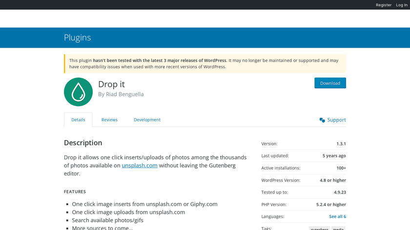 Drop It for Gutenberg Landing Page