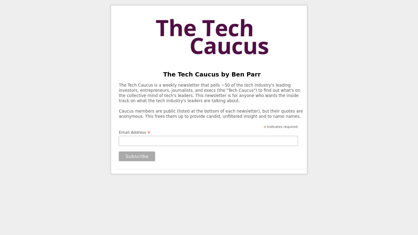 The Tech Caucus Landing page