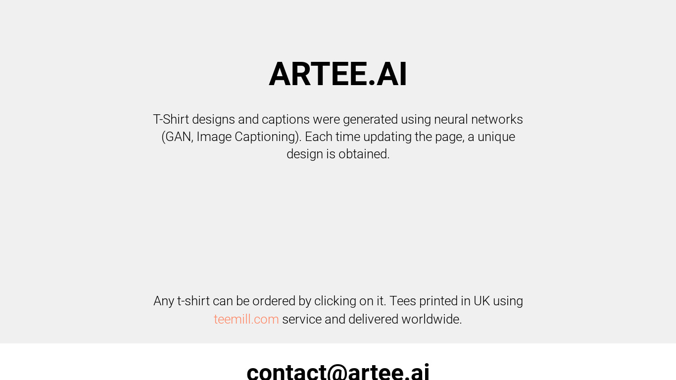 AI Generated Tees Landing page