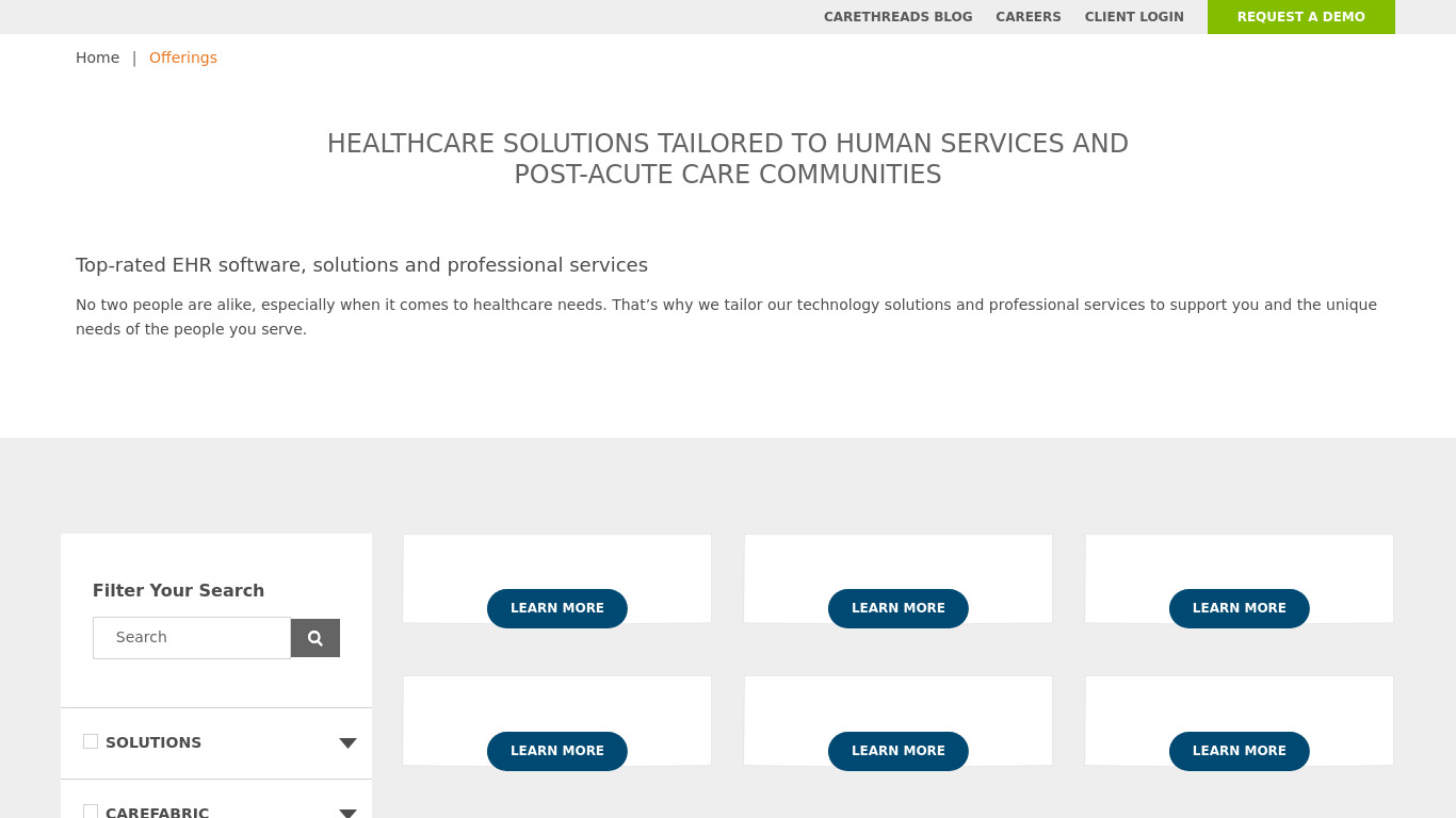 deVero for Home Health Care Landing page
