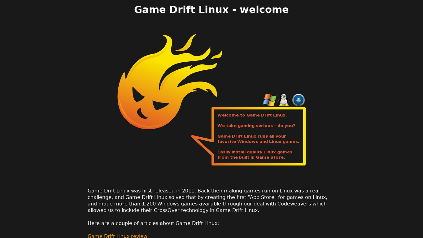 Game Drift Linux Landing page