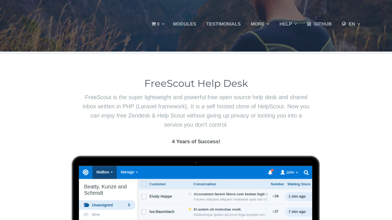 FreeScout Landing page