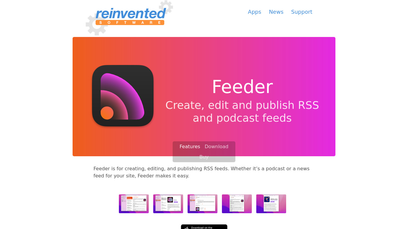 Feeder by Reinvented Software Landing page