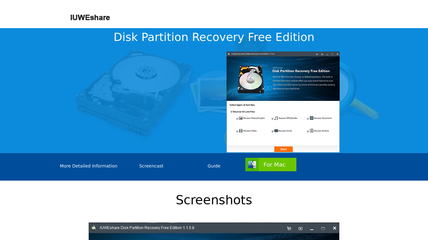 Disk Partition Recovery Free Edition Landing page
