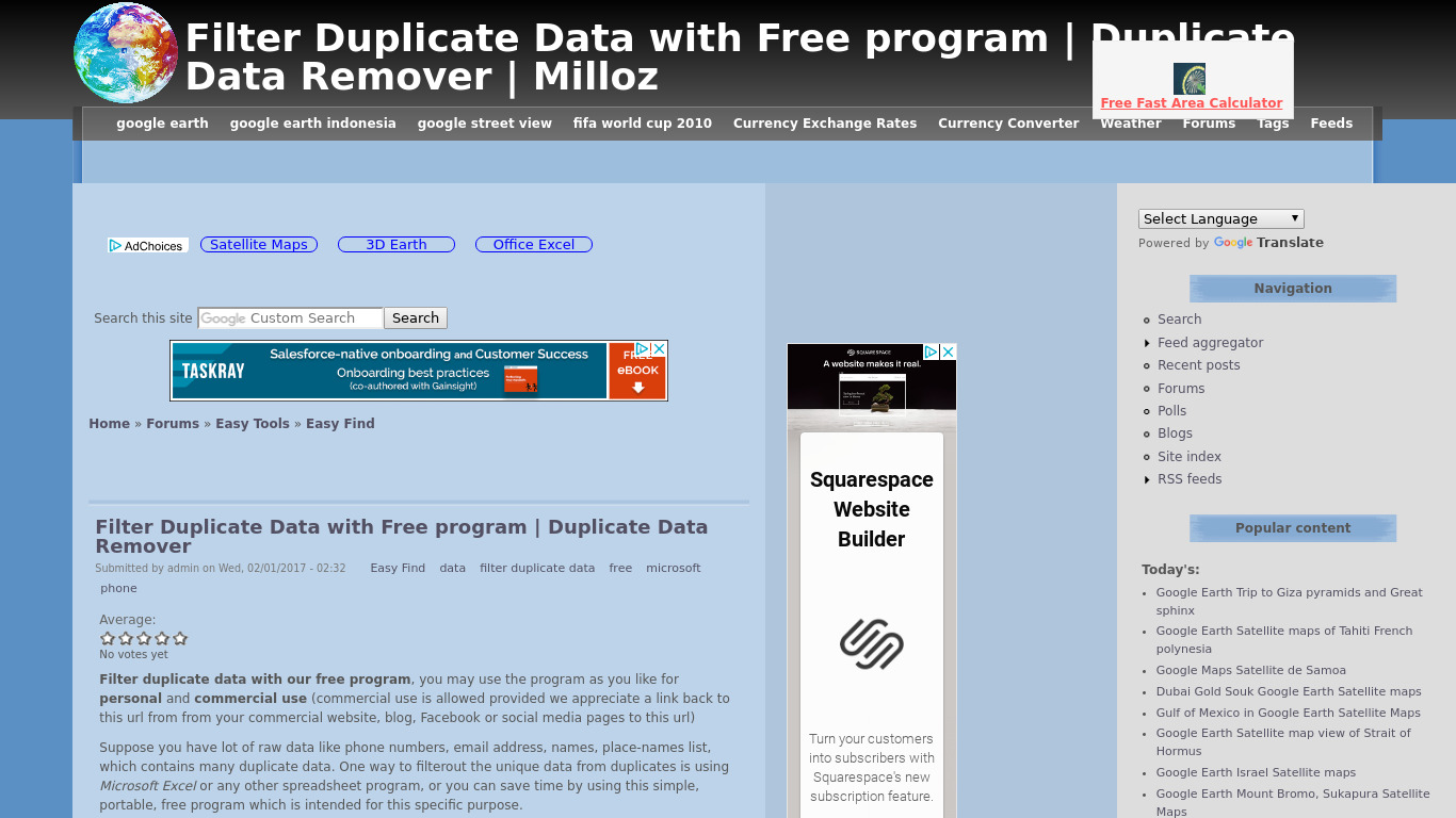 Duplicate Data Filter Landing page