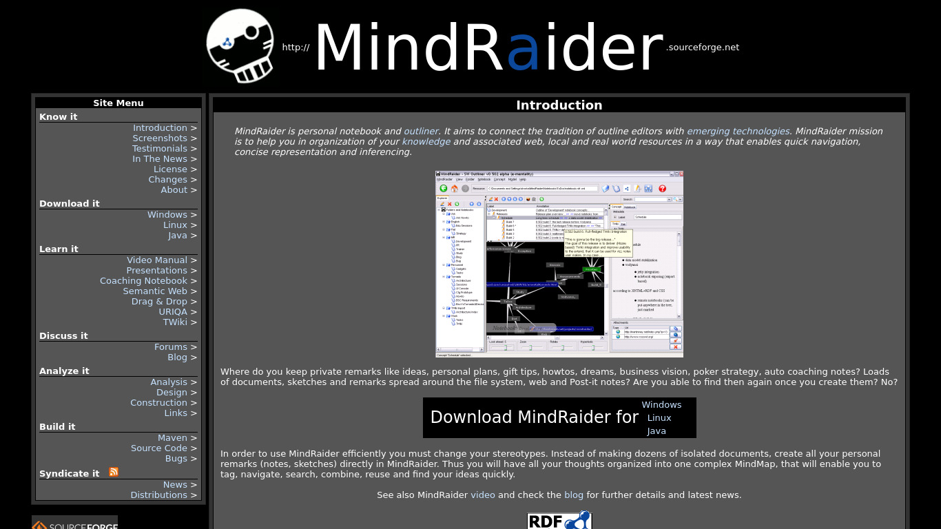 MindRaider Landing page