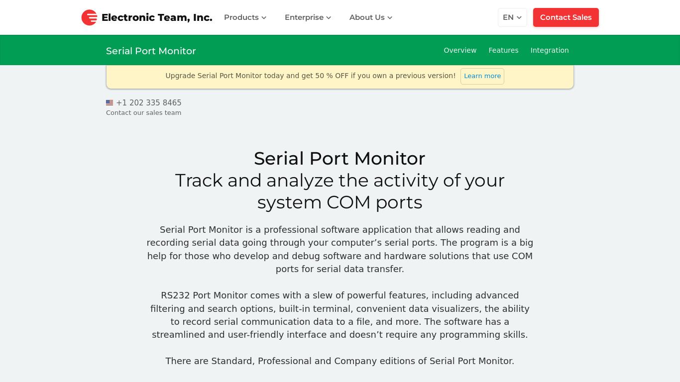 Serial Port Monitor Landing page