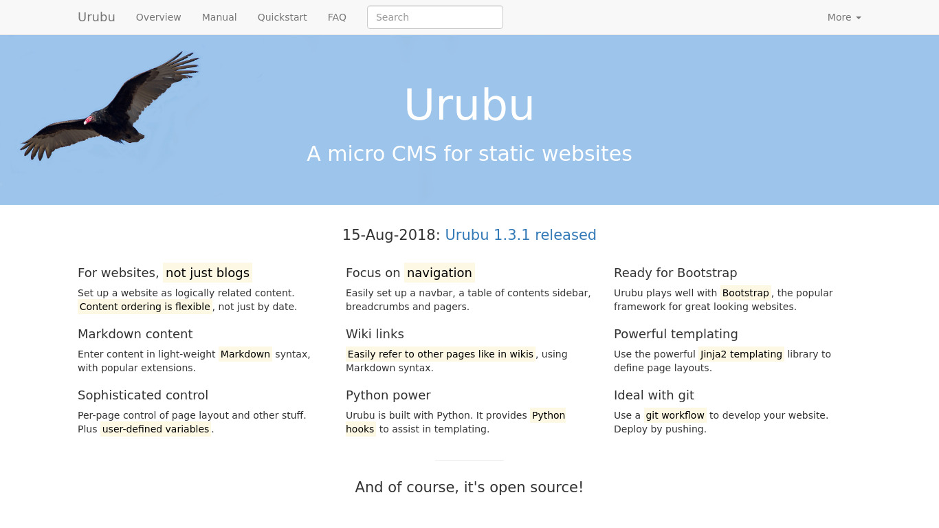 Urubu Landing page