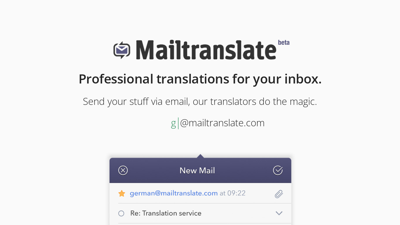 Mailtranslate Landing page
