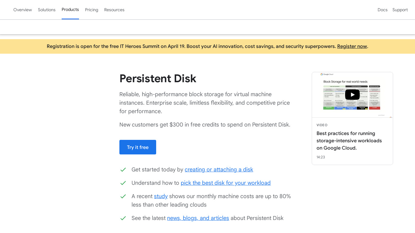 Google Persistent Disk Landing page
