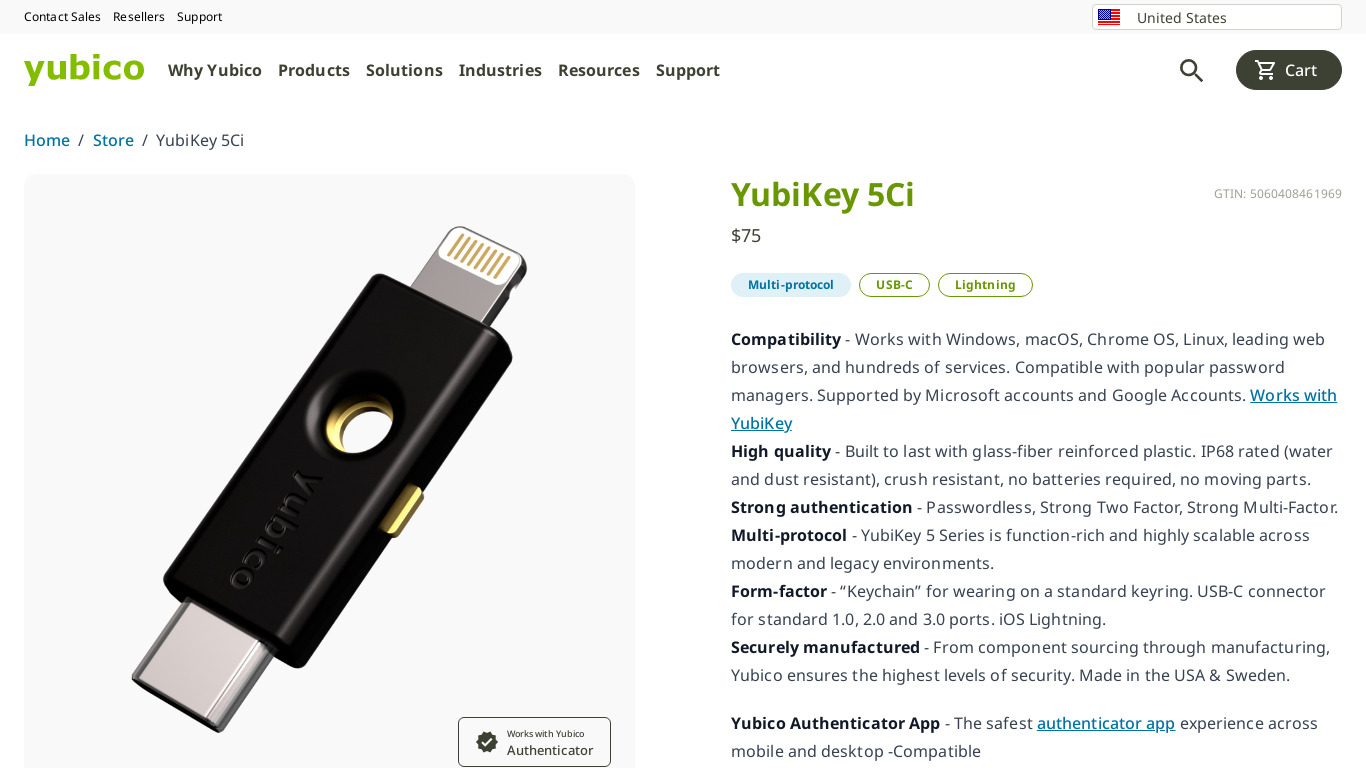 YubiKey 5Ci Landing page