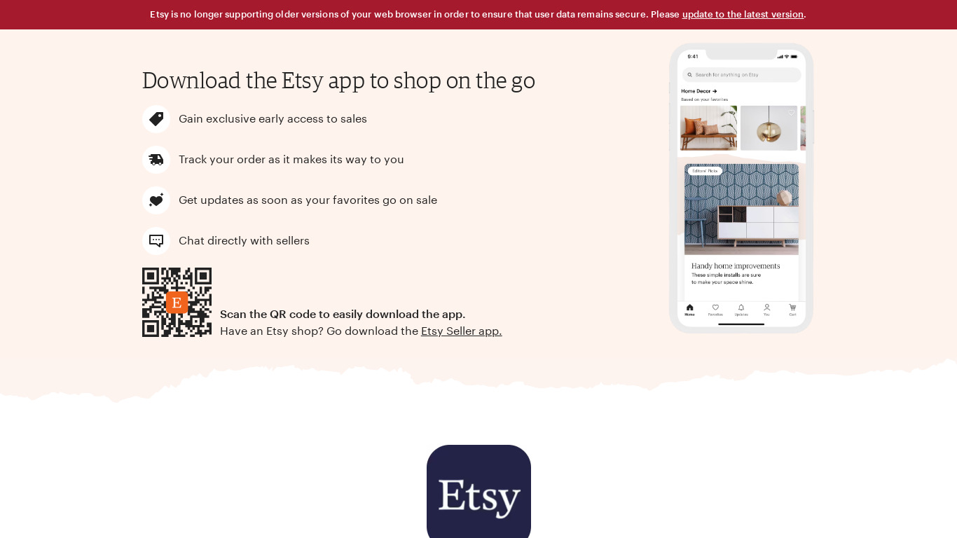 Sell on Etsy for iOS Landing page
