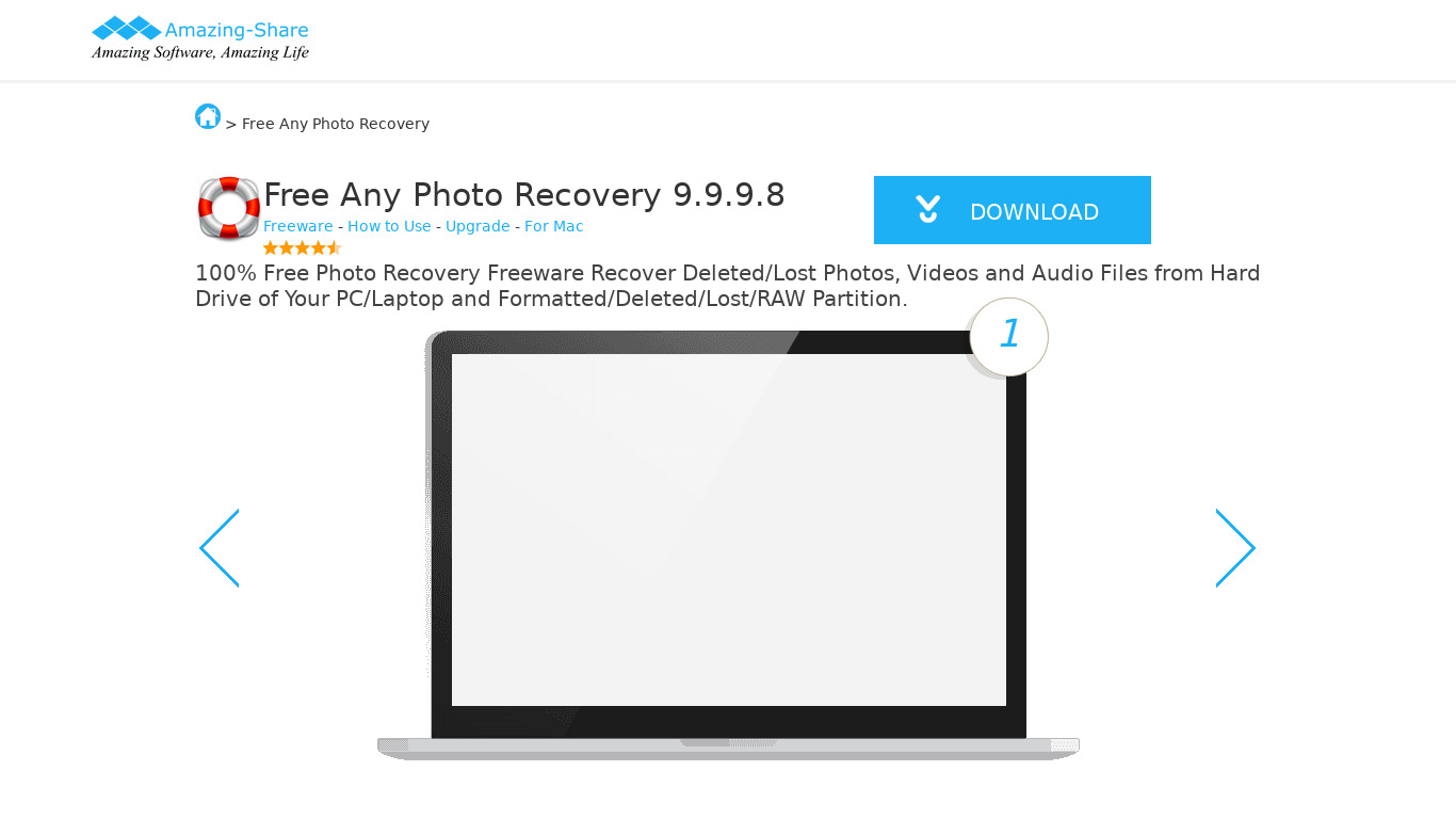 Free Any Photo Recovery Landing page