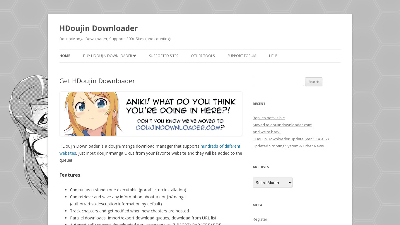 HDoujin Downloader Landing page