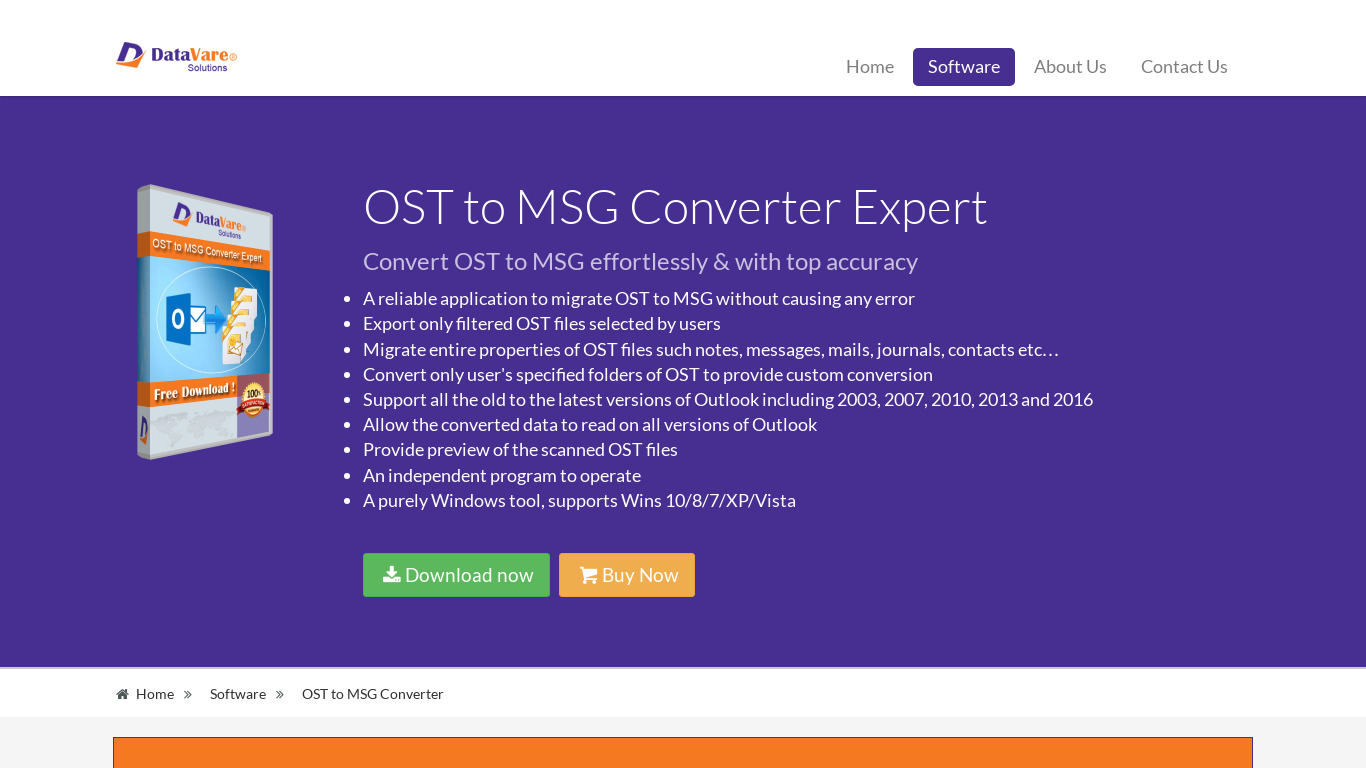 DataVare OST to MSG Converter Landing page