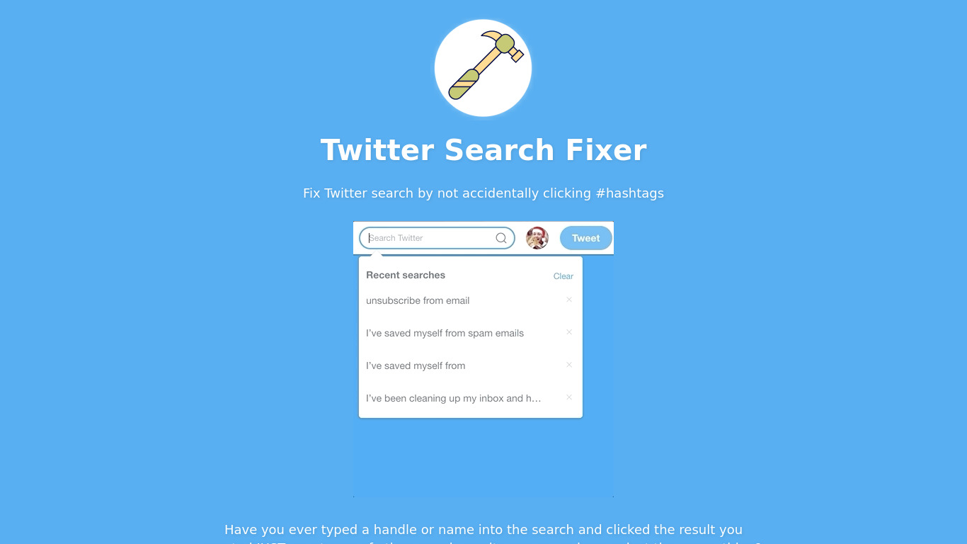 Twitter Search Fixer Landing page