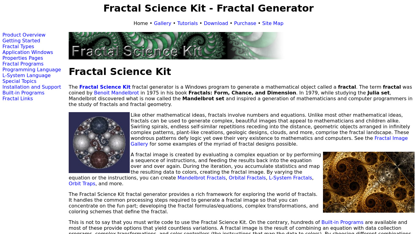 Fractal Science Kit Landing page