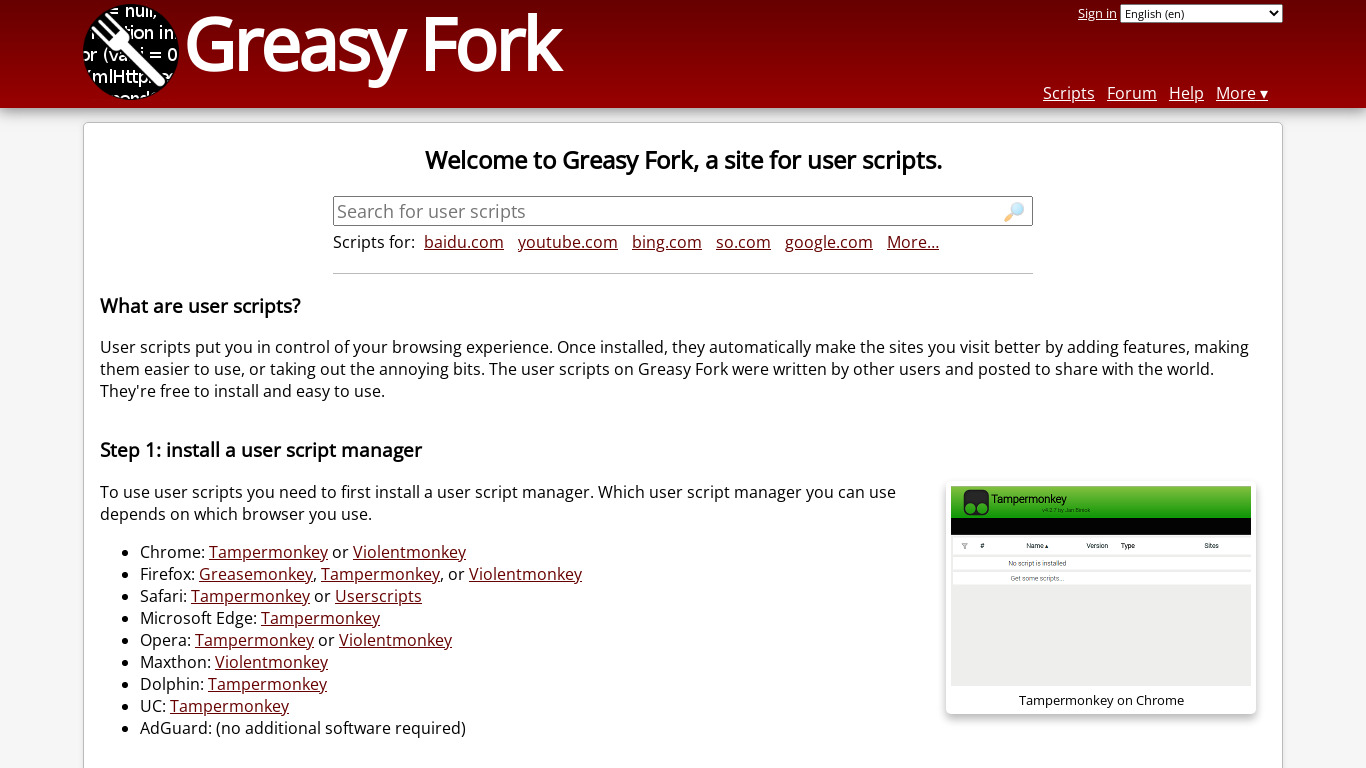 Greasy Fork Landing page