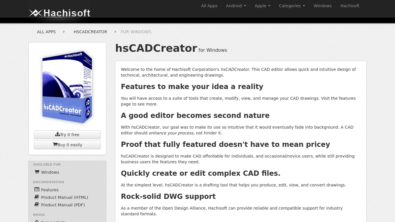 hsCADCreator Landing page