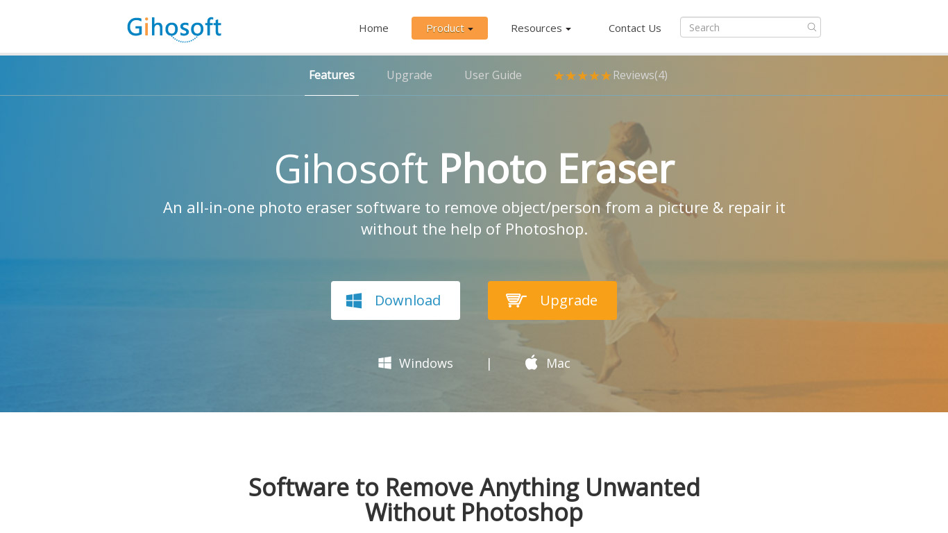 Gihosoft Photo Eraser Landing page