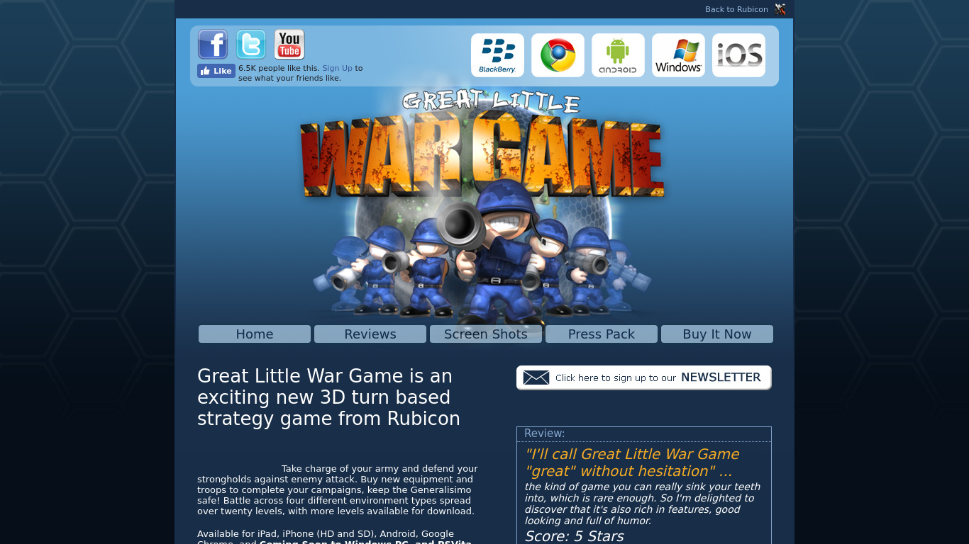 Great Little War Game Landing page
