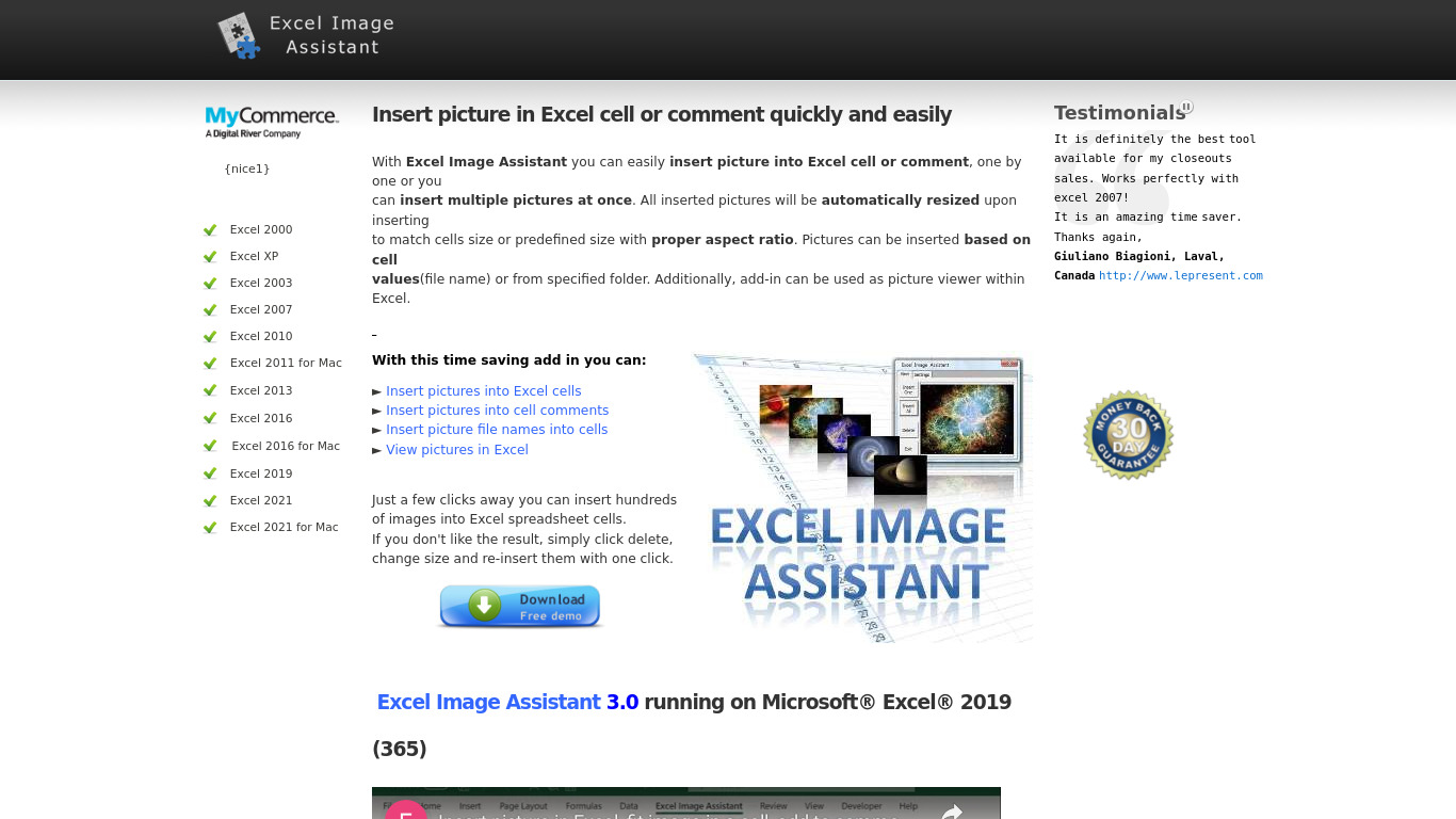 Excel Image Assistant Landing page