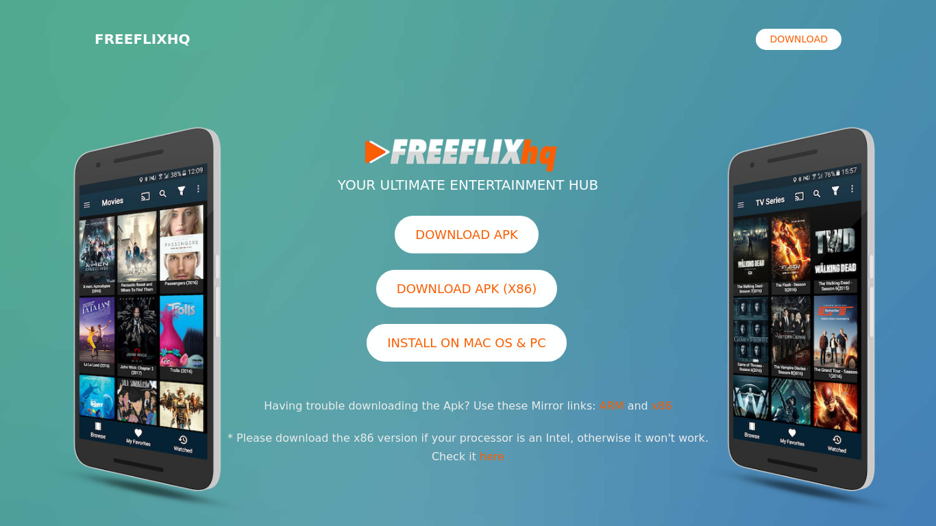 FreeFlix HQ Landing page