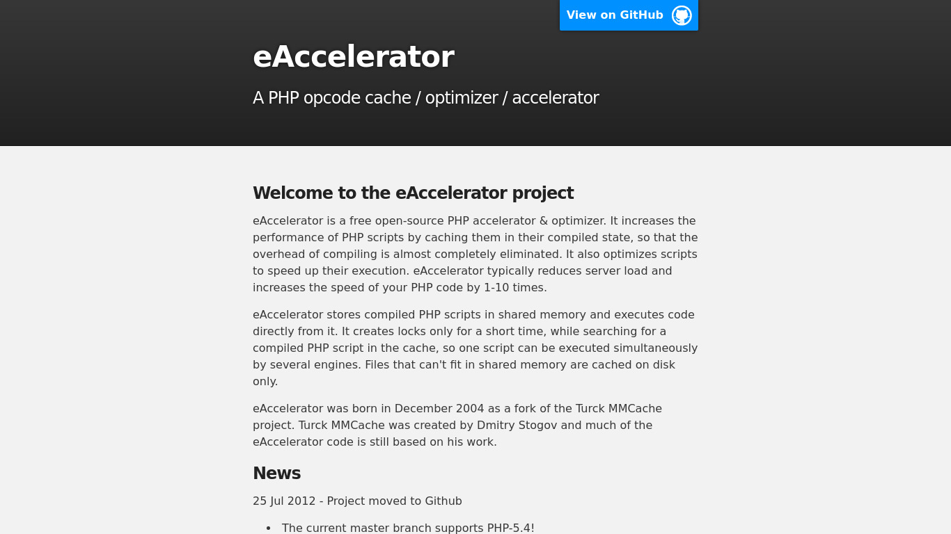 eAccelerator Landing page