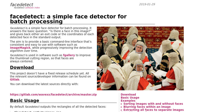 facedetect Landing Page